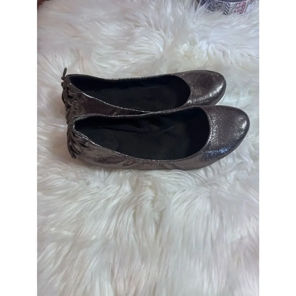 Metallic Charcoal Ballet Flat with Back Tie